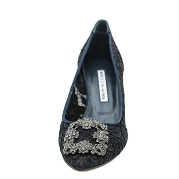 Manolo Blahnik Navy Lace Hangisi Pump 38
