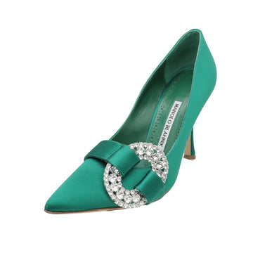 Manolo Blahnik Emerald Green Satin Tartonacri Pump 37.5