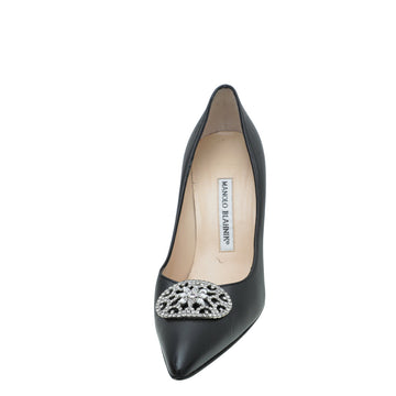 Manolo Blahnik Black Oval Crystal Pump 37.5
