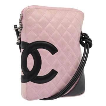 Top Quality Chanel Cambon Line Shoulder Bag Leather Pink Black CC Auth mr414