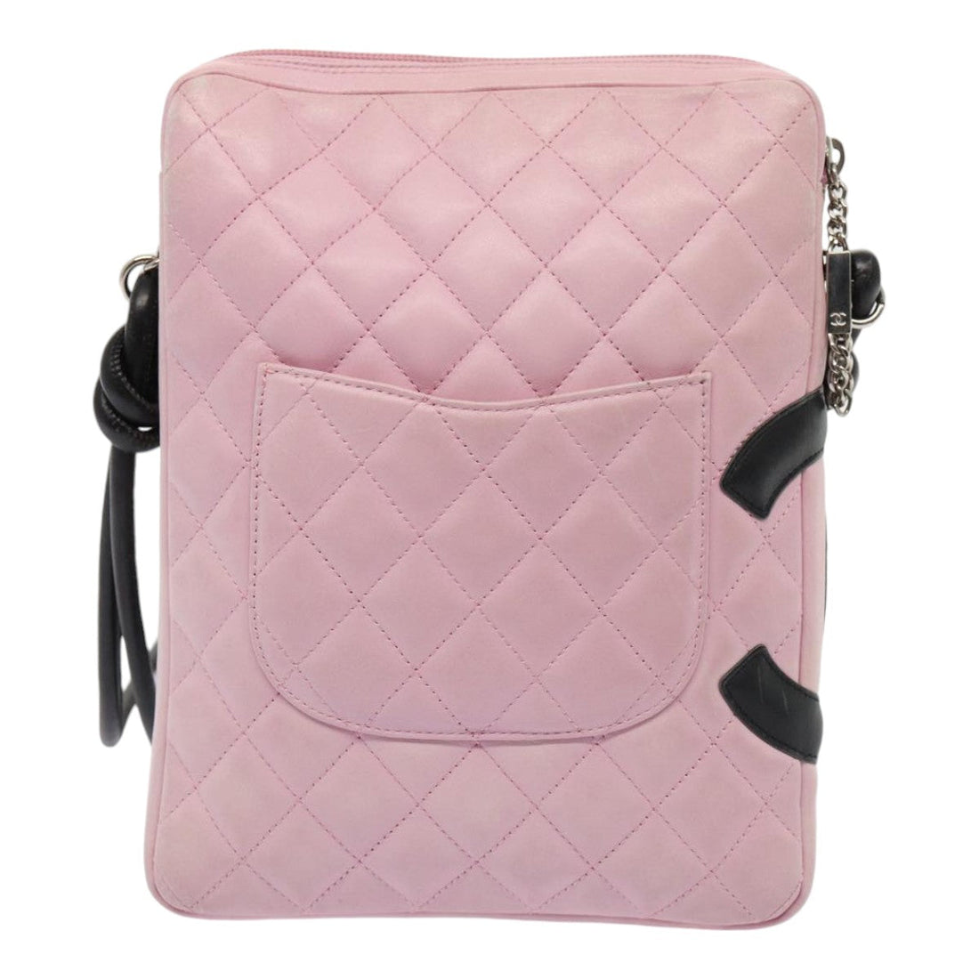 Top Quality Chanel Cambon Line Shoulder Bag Leather Pink Black CC Auth mr414