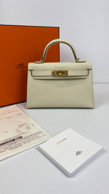 Hermes Kelly 20 Mini Sellier Bag beige Leather Gold Hardware