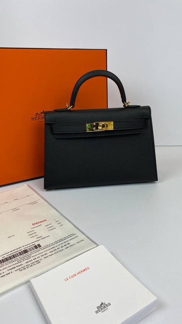 Hermes Kelly 20 Mini Sellier Bag Black Leather Gold Hardware