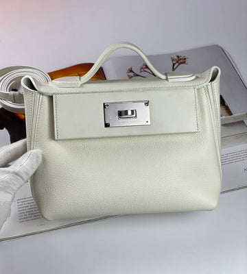 Hermes 24/24 Bag Evercolor with Leather 21 white palladium-platedHardware