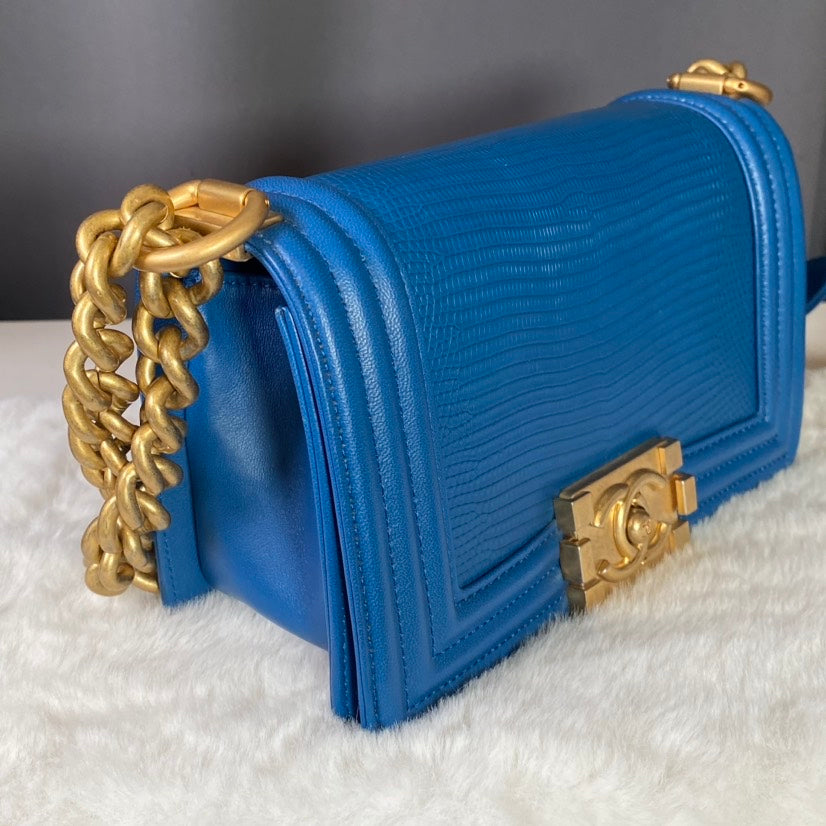 Chanel Boy Bag Blue Shoulder Bag  Preloved with Entrupy Verification