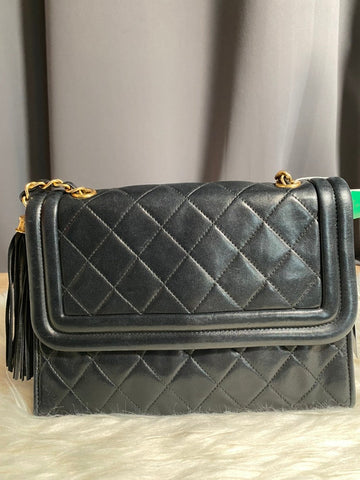 Chanel Quilted Black Leather Messenger Bag