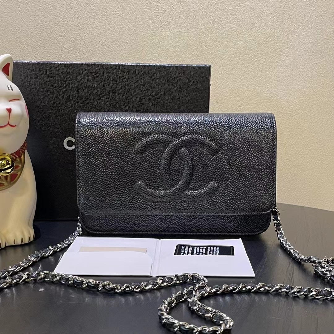 Top Quality Chanel Black Leather Wallet on Chain Bag Medium