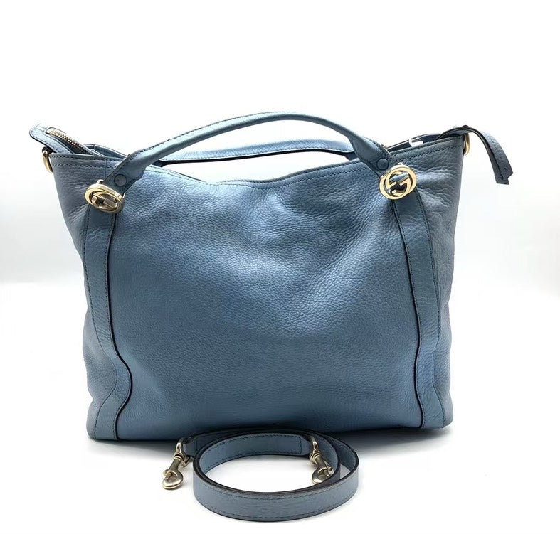 Gucci Blue Leather Two Way Bag Medium Size