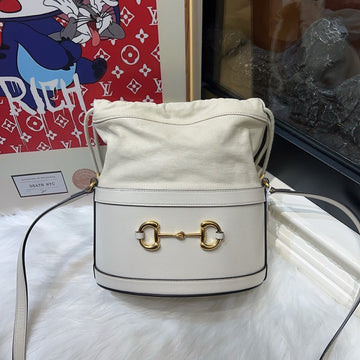 Gucci White Horsebit 1955 Bucket Bag Medium Size