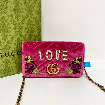 Gucci GG Marmont Pink Velvet Love Embroidered Shoulder Bag