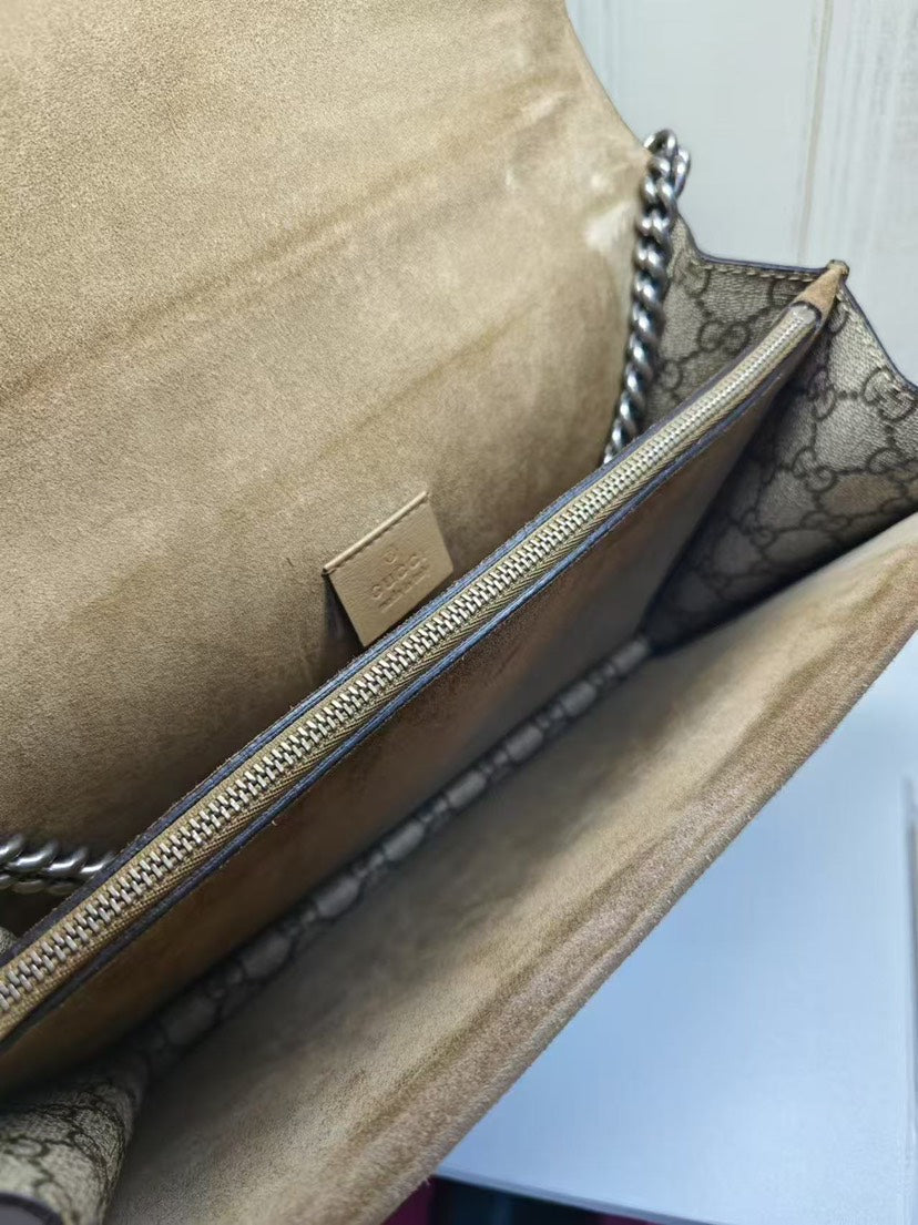 Gucci Dionysus Beige GG Supreme Embroidered Shoulder Bag Medium