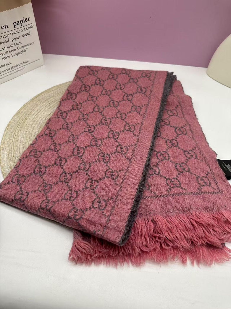 Gucci GG Monogram Pink Wool Scarf Medium