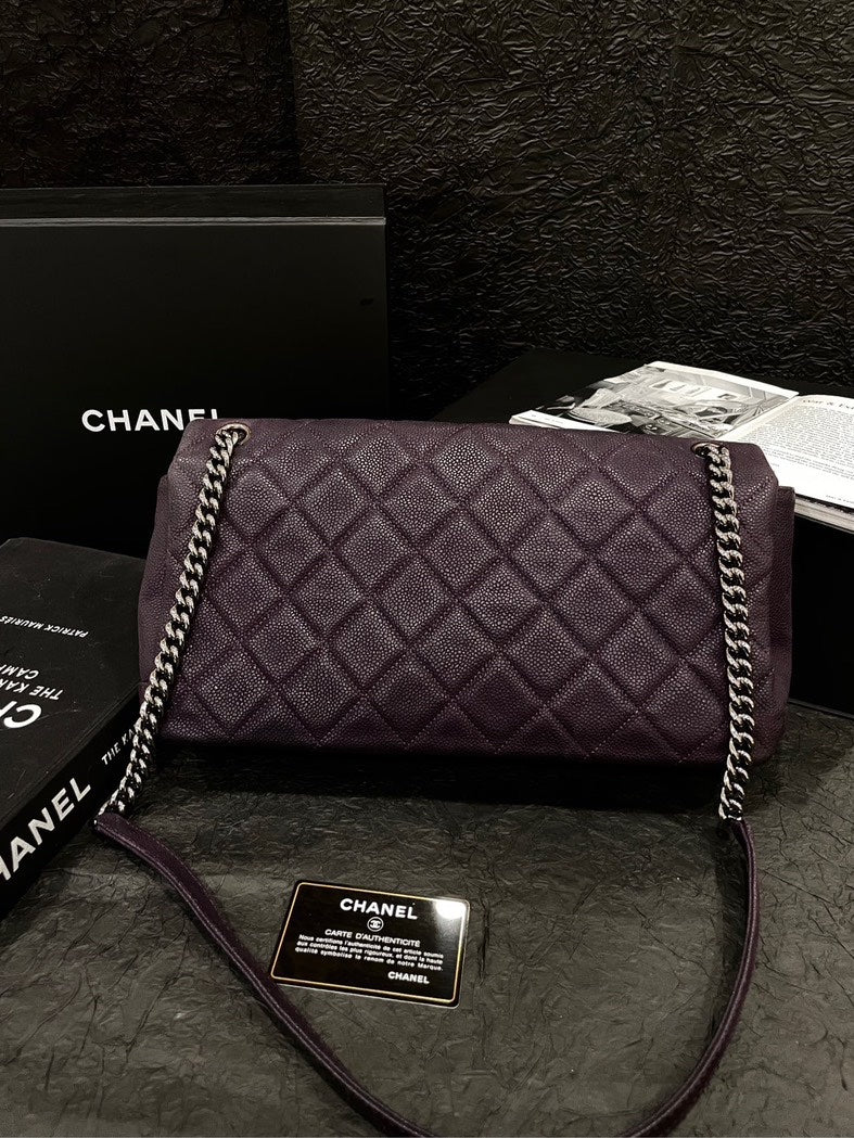 Chanel Purple Togo/epsom/caviar/clemence/callfskin/cowhide/lambskin Silver Buckle Airport Crossbody Bag With Card