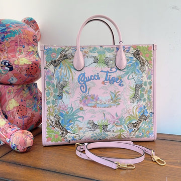 Gucci Tiger Pink Canvas Tote Bag Medium Size