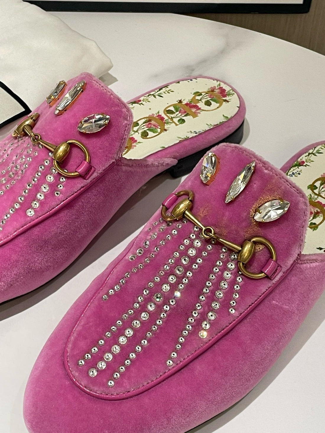 Gucci Horsebit Pink Velvet Slippers Size 38