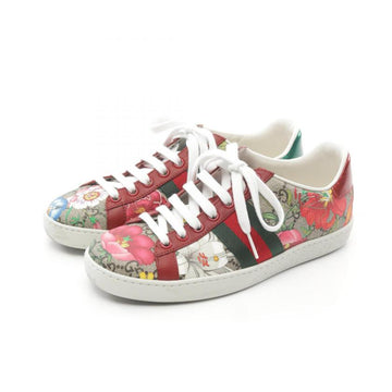 Gucci GG Blooms Low Cut PVC Leather Sneakers Beige Multicolor Size 35.5