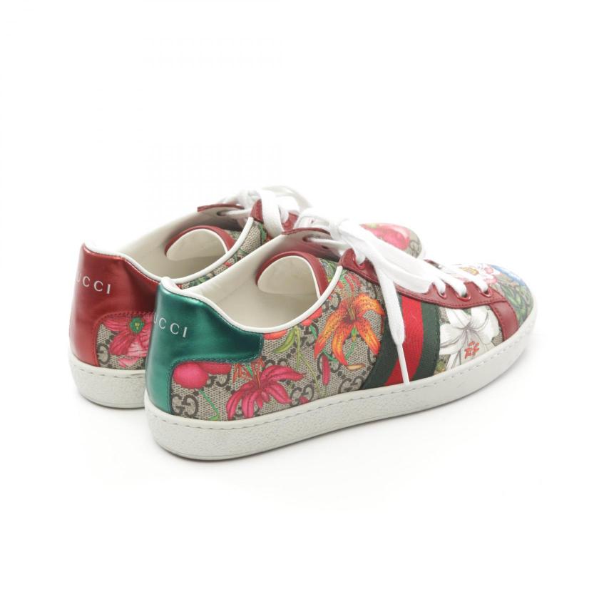 Gucci GG Blooms Low Cut PVC Leather Sneakers Beige Multicolor Size 35.5