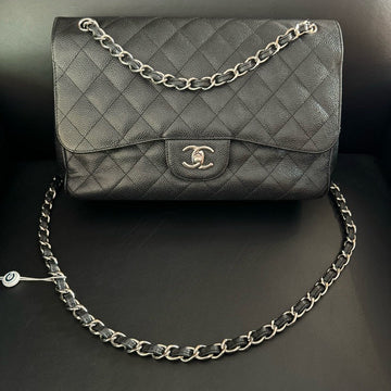 Top Quality Chanel CF Jumbo Caviar Black Quilted Leather Shoulder Bag 30x21x9cm
