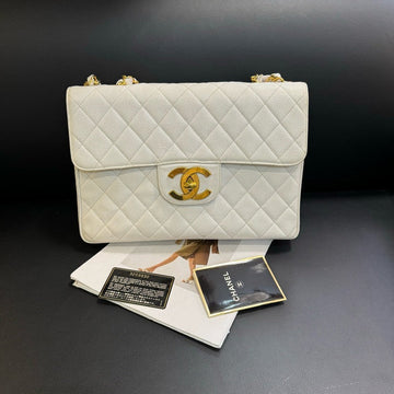 Chanel  CF Maxi White Quilted Leather Shoulder Bag 30x21x8cm