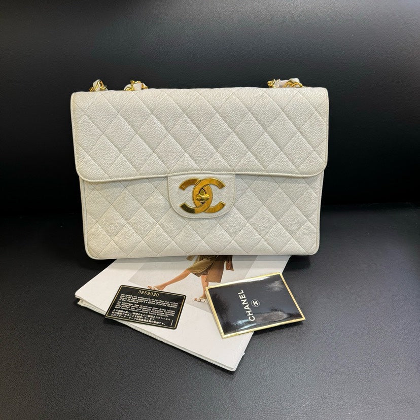 Top Quality Chanel  CF Maxi White Quilted Leather Shoulder Bag 30x21x8cm