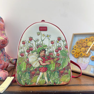 Gucci Strawberry Print Backpack White Canvas