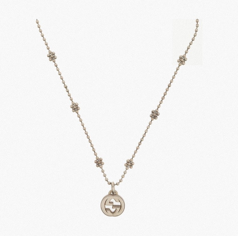 Gucci 925 Silver Logo Pendant Necklace Silver