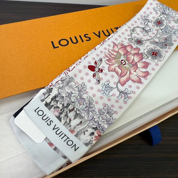 Louis Vuitton Floral Printed Twilly Scarf Pink White Silk 315428