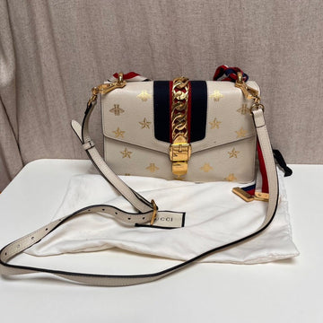 Gucci Sylvie White Bee and Star Shoulder Bag