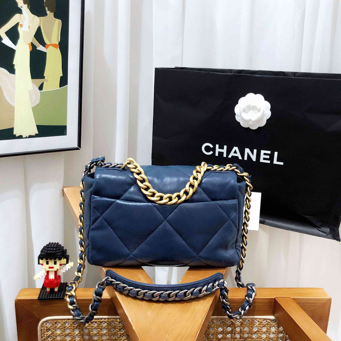 Top Quality Chanel 19 Bag Navy Blue Quilted Lambskin Shoulder Bag