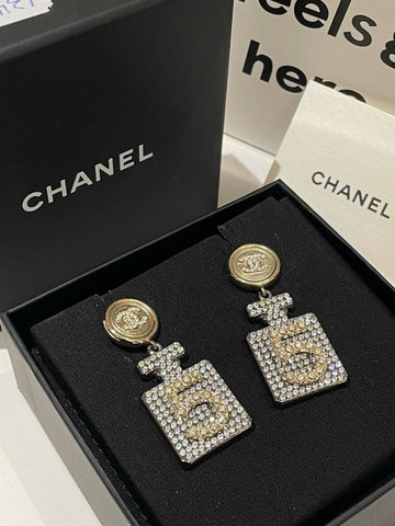 Top Quality Chanel 21A No5 Drop Earrings Gold Crystal Brand New