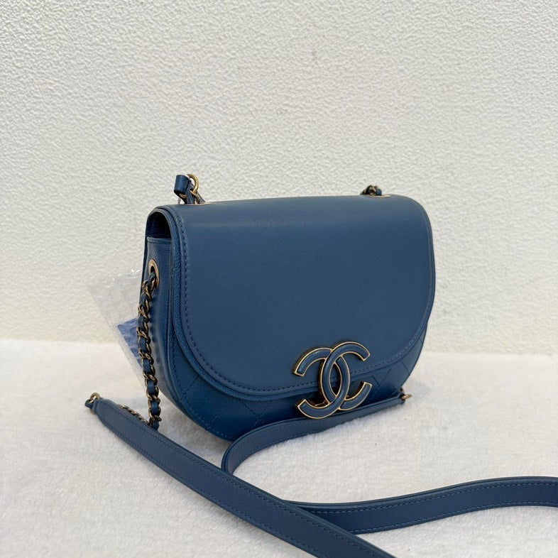 Top Quality Chanel Blue Leather Flap Shoulder Bag