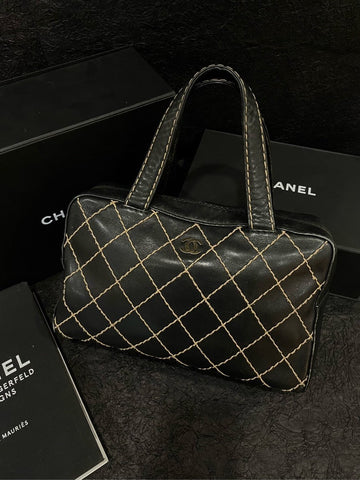 SALE?ü§ëùóÔ?èTop Quality Chanel  Stitches Boston Bowling Bag Black Leather