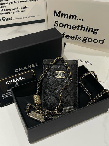 Chanel Card Holder On Chain, Black Togo/epsom/caviar/clemence/callfskin/cowhide/lambskin Leather Crossbody Bag