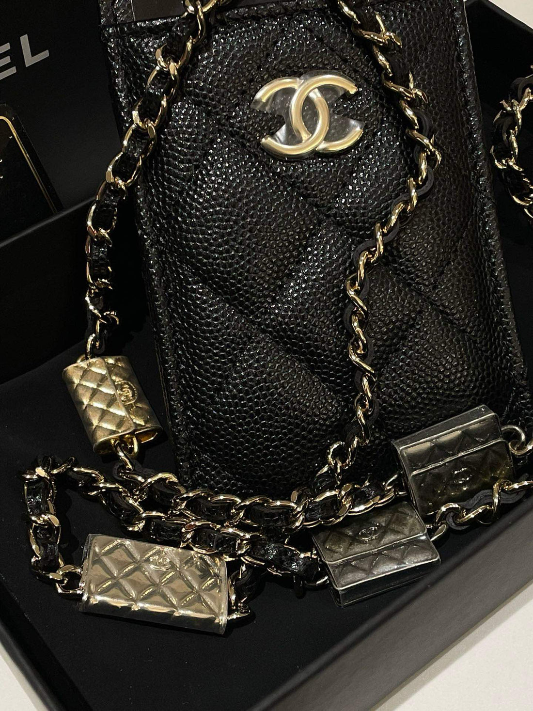 Chanel Card Holder On Chain, Black Togo/epsom/caviar/clemence/callfskin/cowhide/lambskin Leather Crossbody Bag