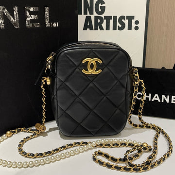 Chanel Phone Bag Mini Black Leather Crossbody with Microchip #13572