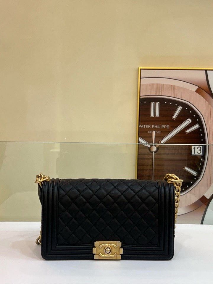 FULL SET  Top Quality Chanel Le Boy Bag Black Quilted Leather Crossbody