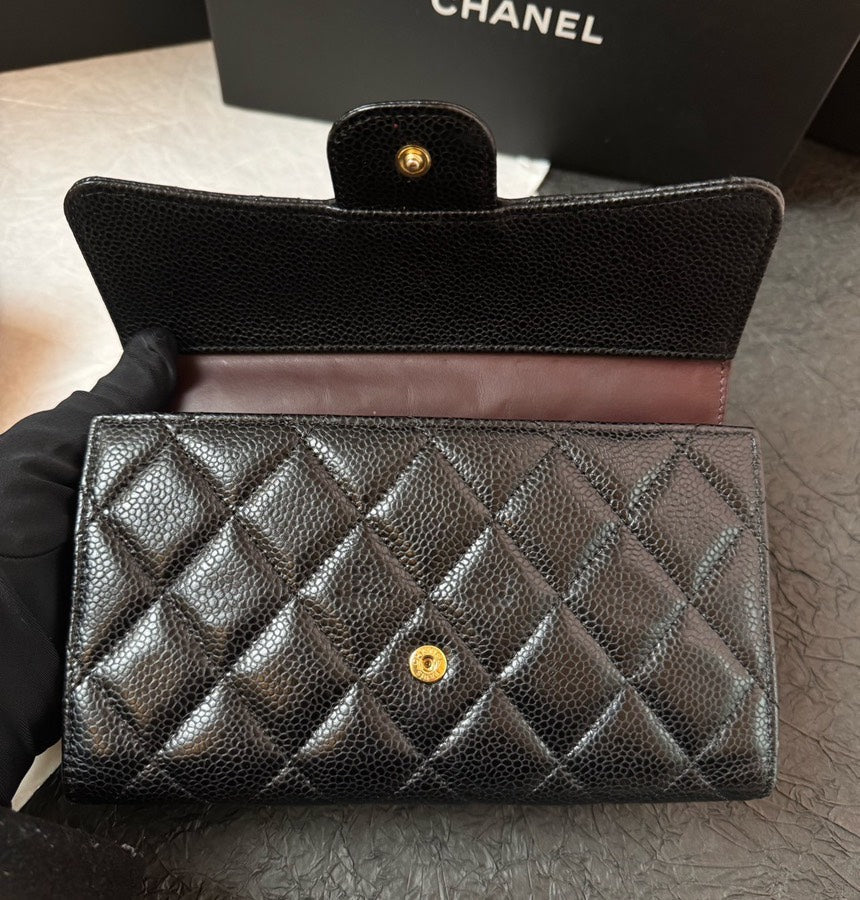 Top Quality Chanel Caviar Long Wallet Black Quilted Wallet Full Set with Card #22