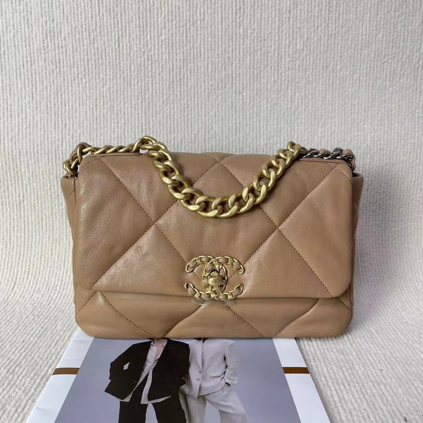 Top Quality Chanel 19 Bag Beige Leather Shoulder Bag