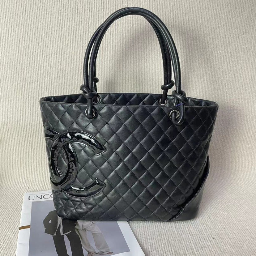 Top Quality Chanel Cambon Tote Bag Black Leather Shoulder Bag 5020712