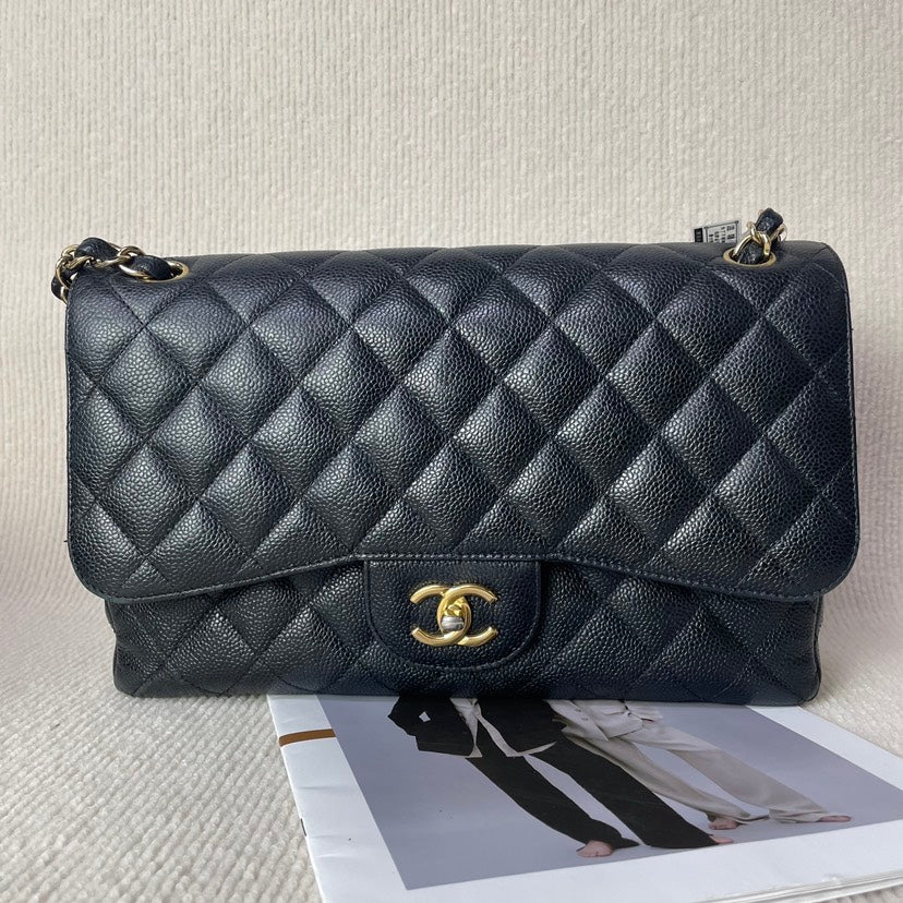 Top Quality Chanel Classic Flap CF Jumbo Bag Black Leather Shoulder Bag
