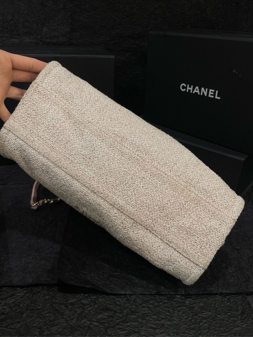 Top Quality Chanel Pink Gold Knitted Beach Tote Bag with Card