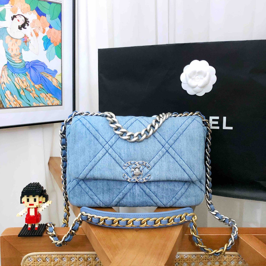 Top Quality Chanel 19 Bag Denim Shoulder Bag - Blue  Designer Handbag