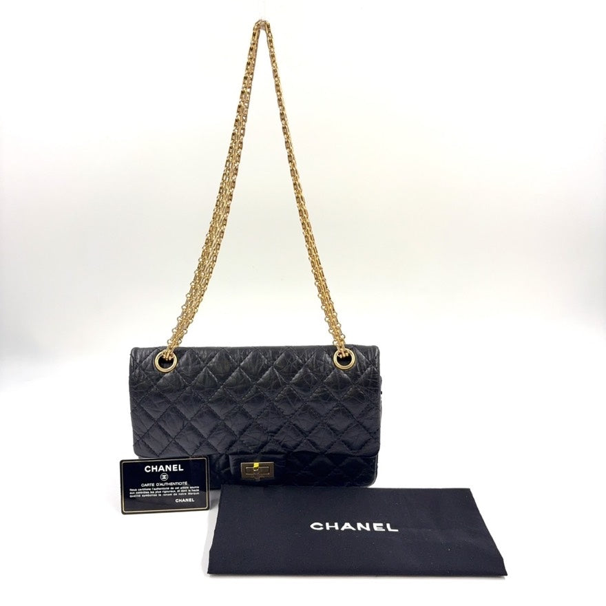 Top Quality Chanel 2.55 Calfskin Double Flap Chain Bag Medium Black Shoulder Bag LB109186