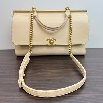 Top Quality Chanel Calfskin 2way Flap Bag B2011 Beige Shoulder Bag
