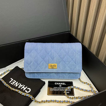 Top Quality Chanel Denim Quilted Blue Crossbody Bag 2016