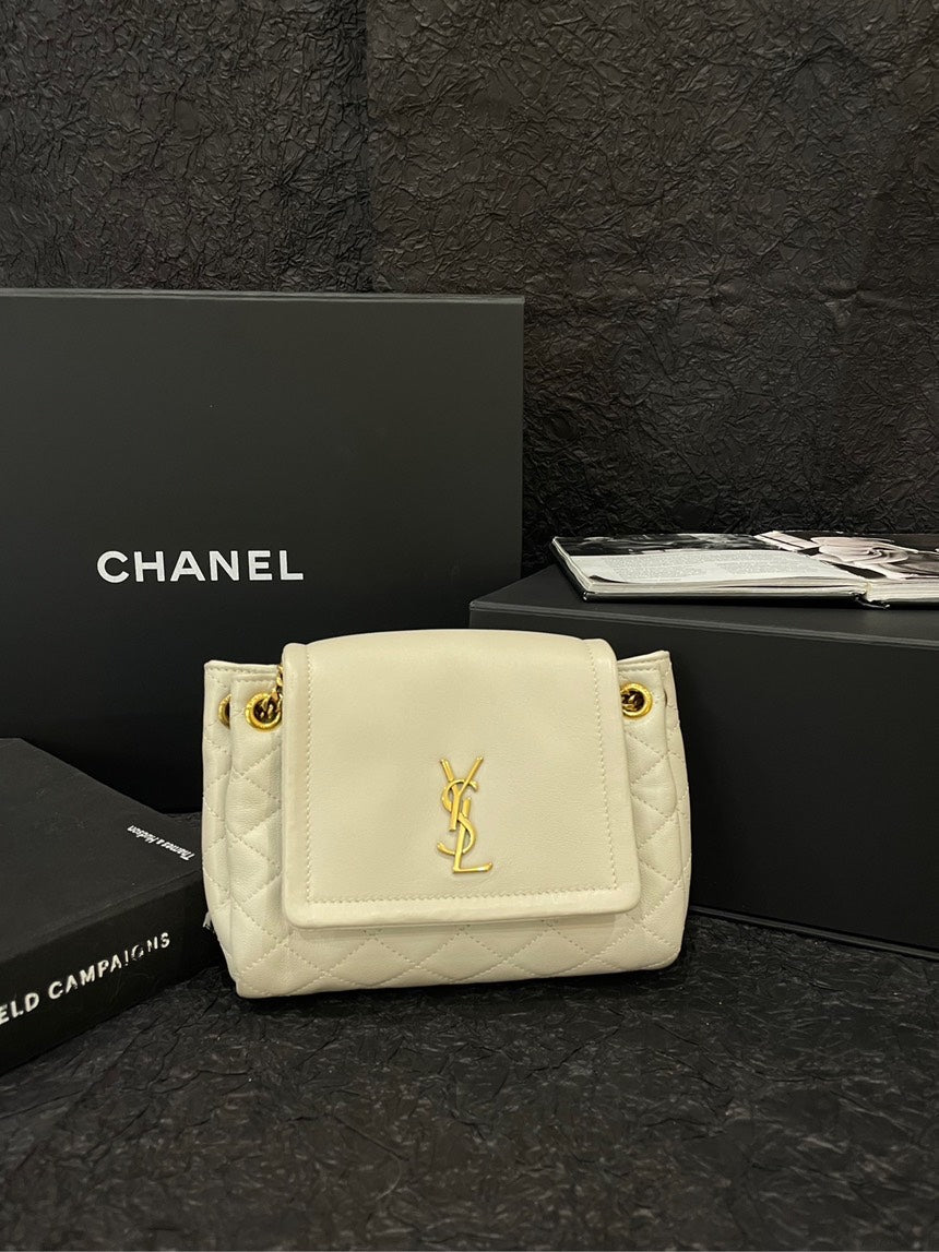 Yves Saint Laurent Nolita Mini #23 Quilted Ivory Leather Shoulder Bag