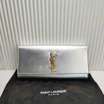 Preloved Saint Laurent YSL Silver Metallic Clutch 12239639