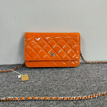 Chanel Chain Bag Patent Leather Orange Shoulder Bag