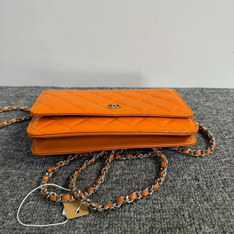 Preloved Chanel Chain Bag  Leather Orange Shoulder Bag
