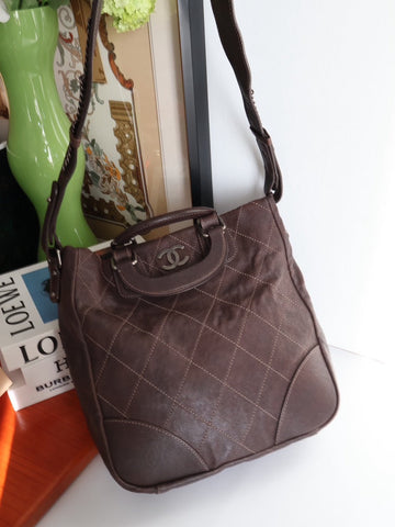 Chanel  Style Brown Leather Handle Bag with Strap #1DEE